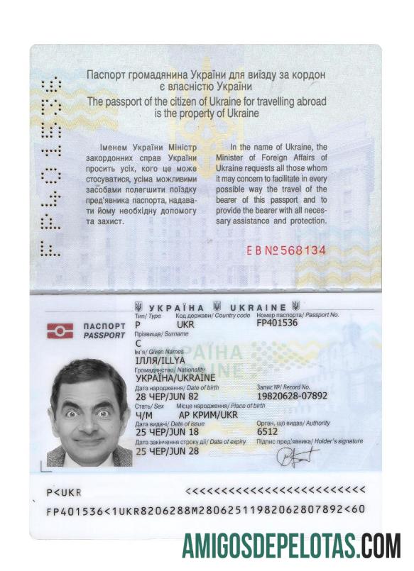 Passaporte da Ucrânia 2018 presente exemplo real